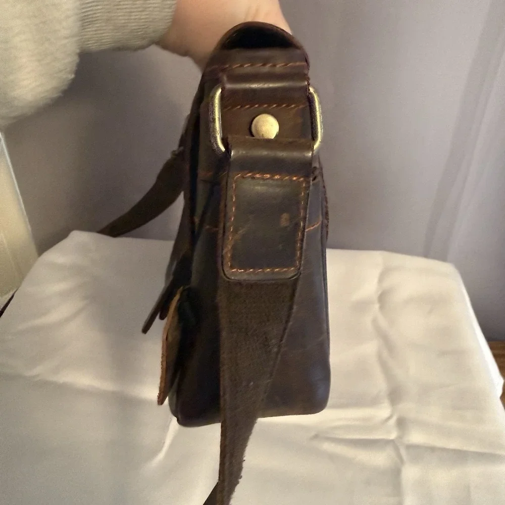 Unbranded Dark Brown Leather Shoulder Messenger Crossbody Bag Purse
